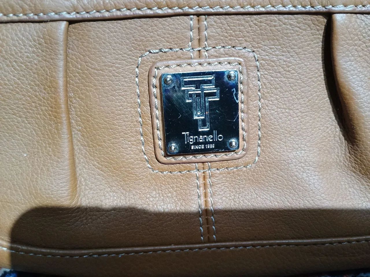 Bolsa Couro legítimo original Tignanello Caramelo/bege - Foto 2