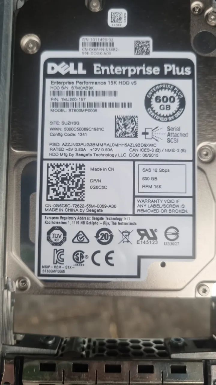 12 hd dell 600gb 15k sas 12gbps  Dp/n 0g6c6c