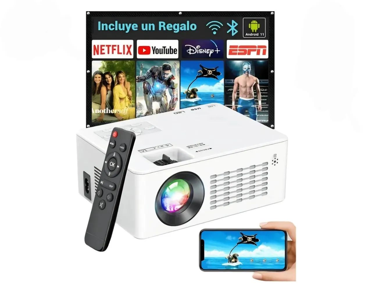 Projetor portátil branco 4k 5g Wifi Full Hd profissional - Foto 4