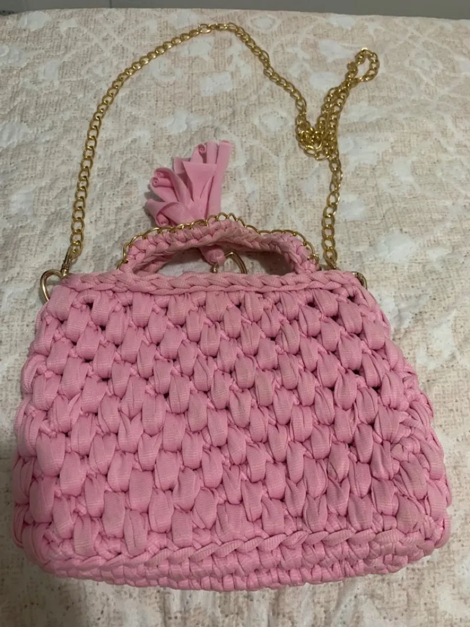Bolsa de mão rosa artesanal - Foto 3