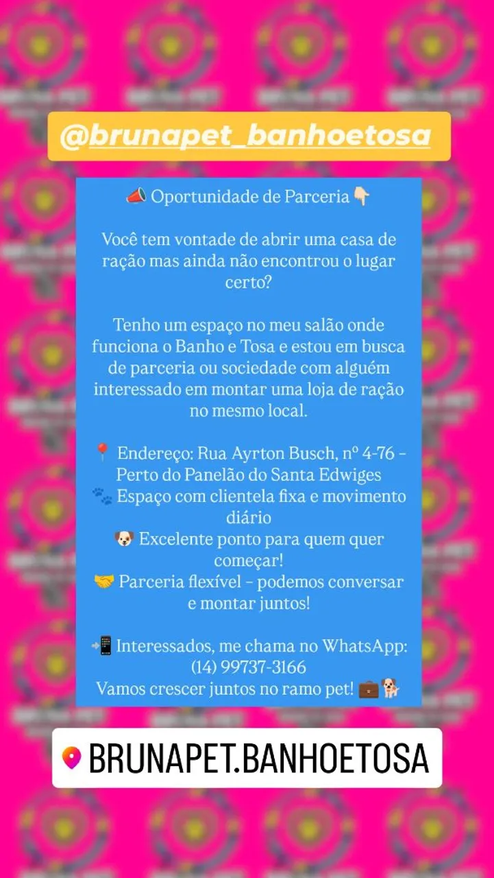 Parceria para Loja de Ração - BRUNAPET.BANHOETOSA