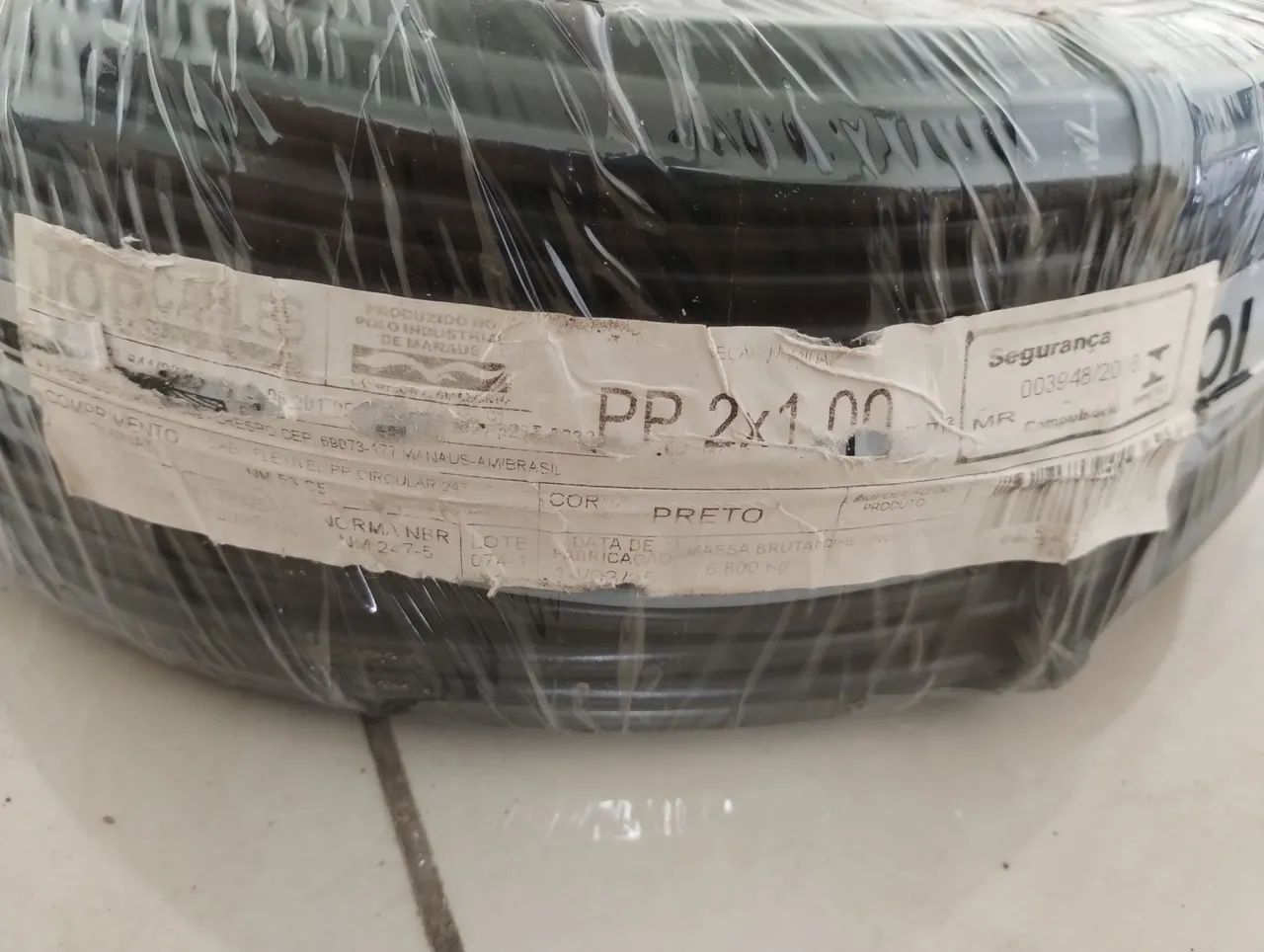 Cabo PP 2x1,00 Peça 100 metros