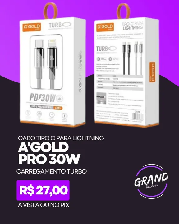 Cabo Tipo C para Lightning iPhone 30W Turbo A'Gold Pro