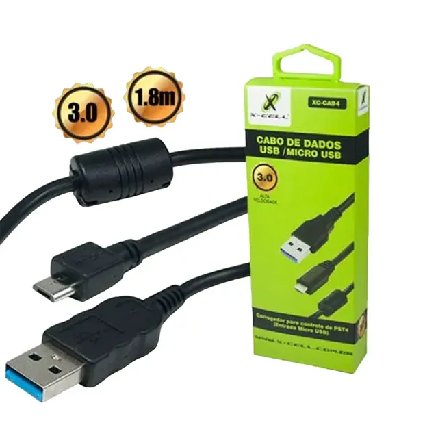 Cabo USB + MIcro USB (V8) para PS4 3.0 1.8M XC-CAB4 - X-CELL 002420