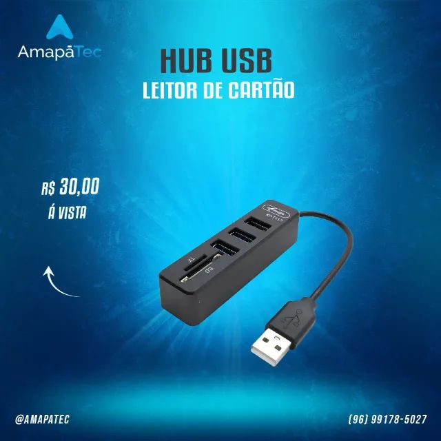 Hub USB  3 Portas com Leitor de cartão