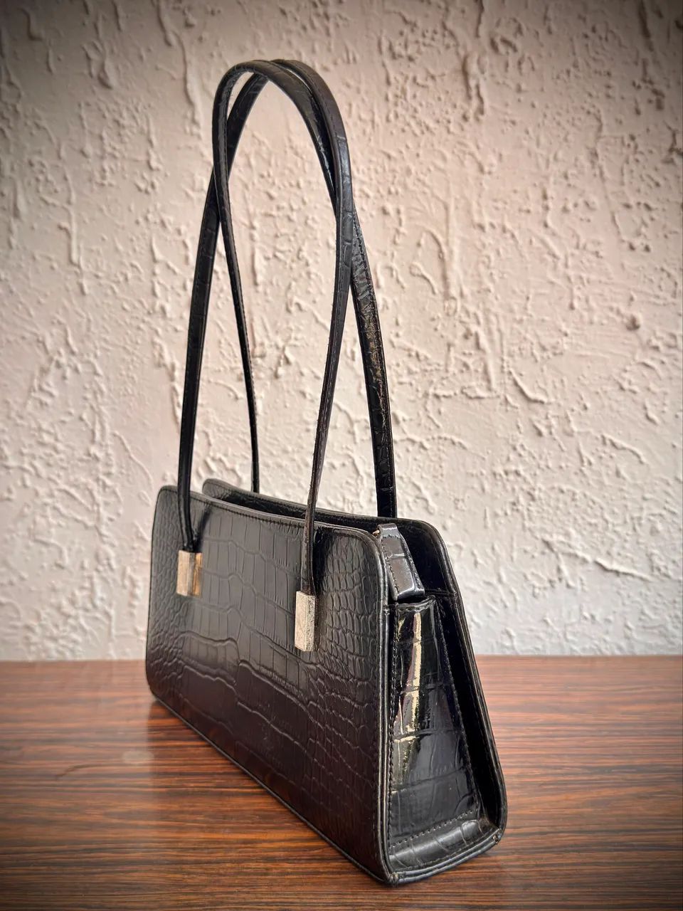 Bolsa Preta Estruturada Croco - Foto 3