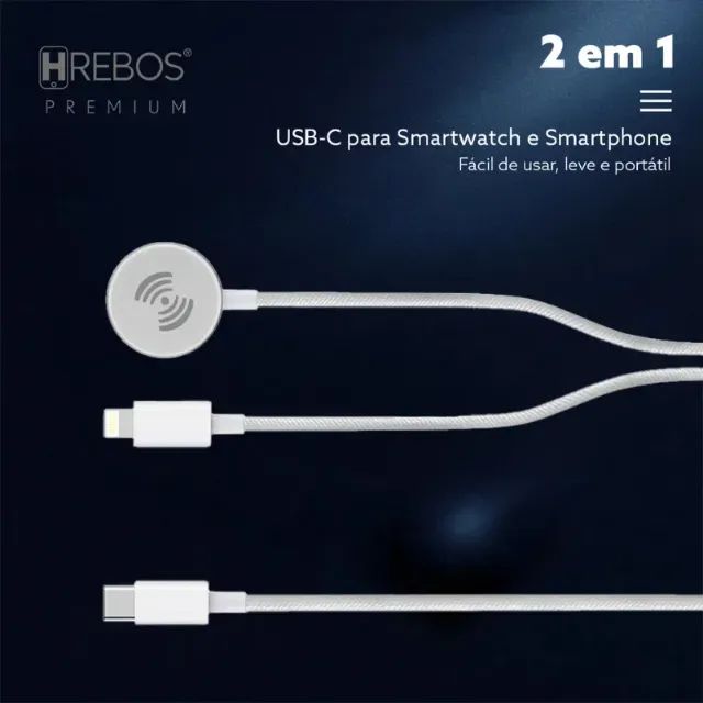Cabo Two-in 2x1 Hrebos Tipo C, Compativel Lightning E Magnético Crw-501 Cor Branco - Foto 3