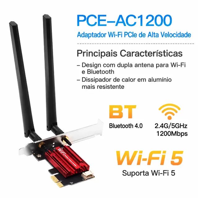 Placa de rede Wifi 5 bluetooth 4.0 Fenvi AC1200 2.4G e 5G - Foto 2