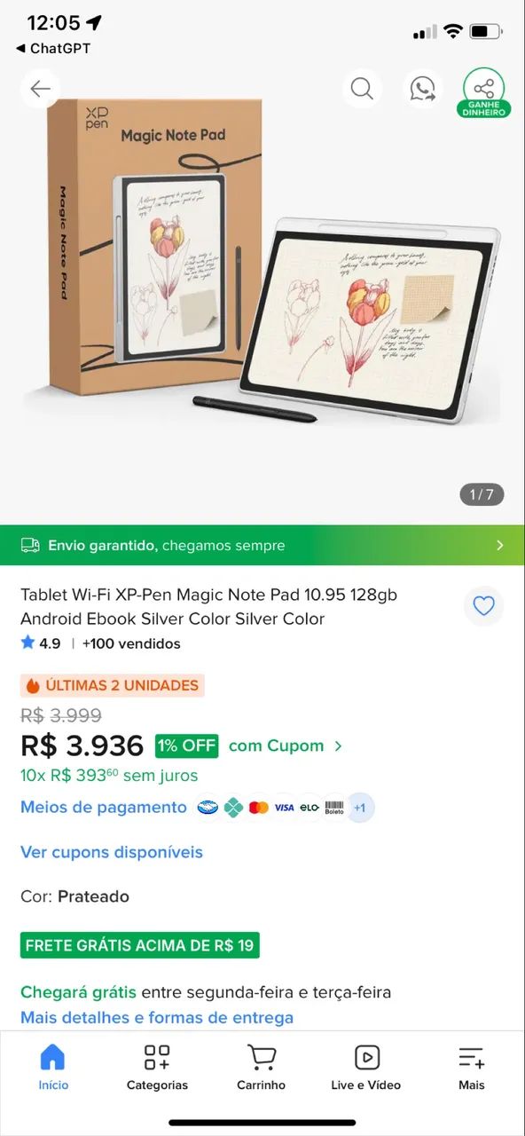 XP-PEN Magic Note Pad MNP109S 10,9? 6GB 128GB Android 14 - Prata