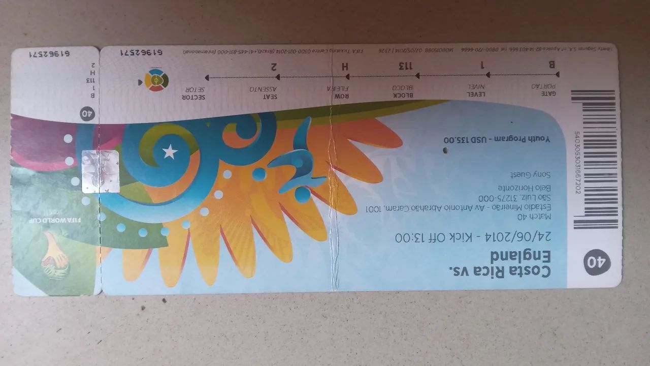 Ingresso raro Costa Rica x Inglaterra