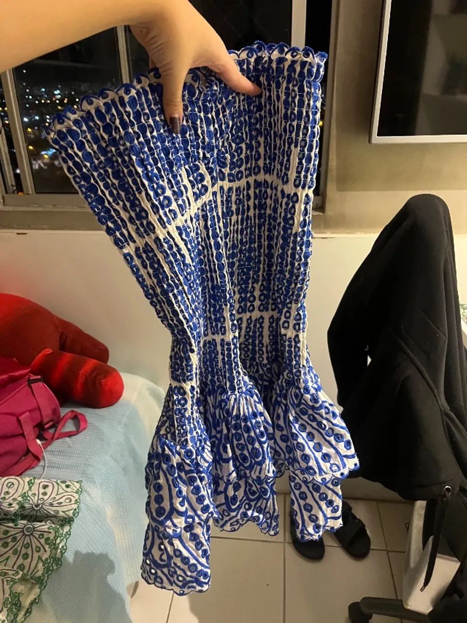 Vestido Fiozato Grécia Branco e Azul - Foto 3