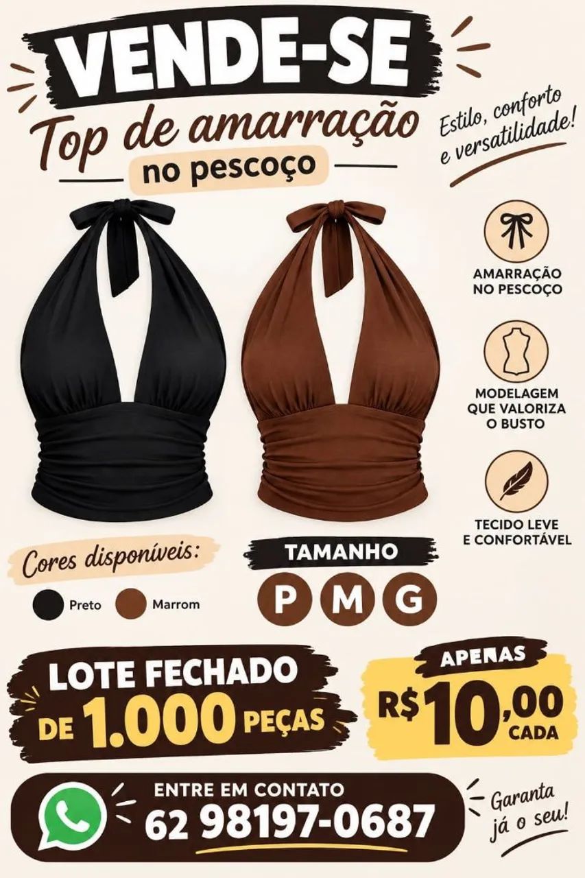 Top de amarração no pescoço 