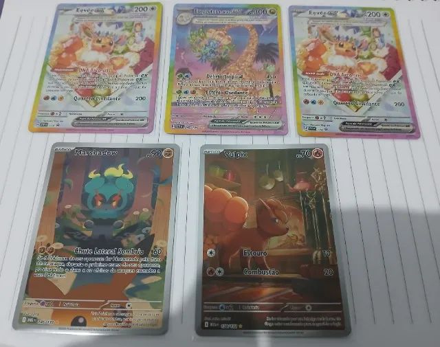 Cartas Pokémon Eevee, Exeggutor, Vulpix e Marshadow