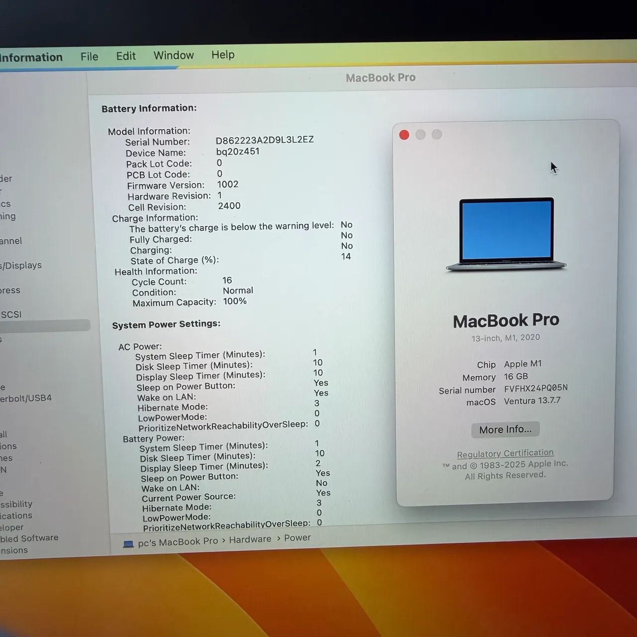 MacBook Pro 13 M1 16GB RAM 256GB SSD A2338 - USADO - Notebooks