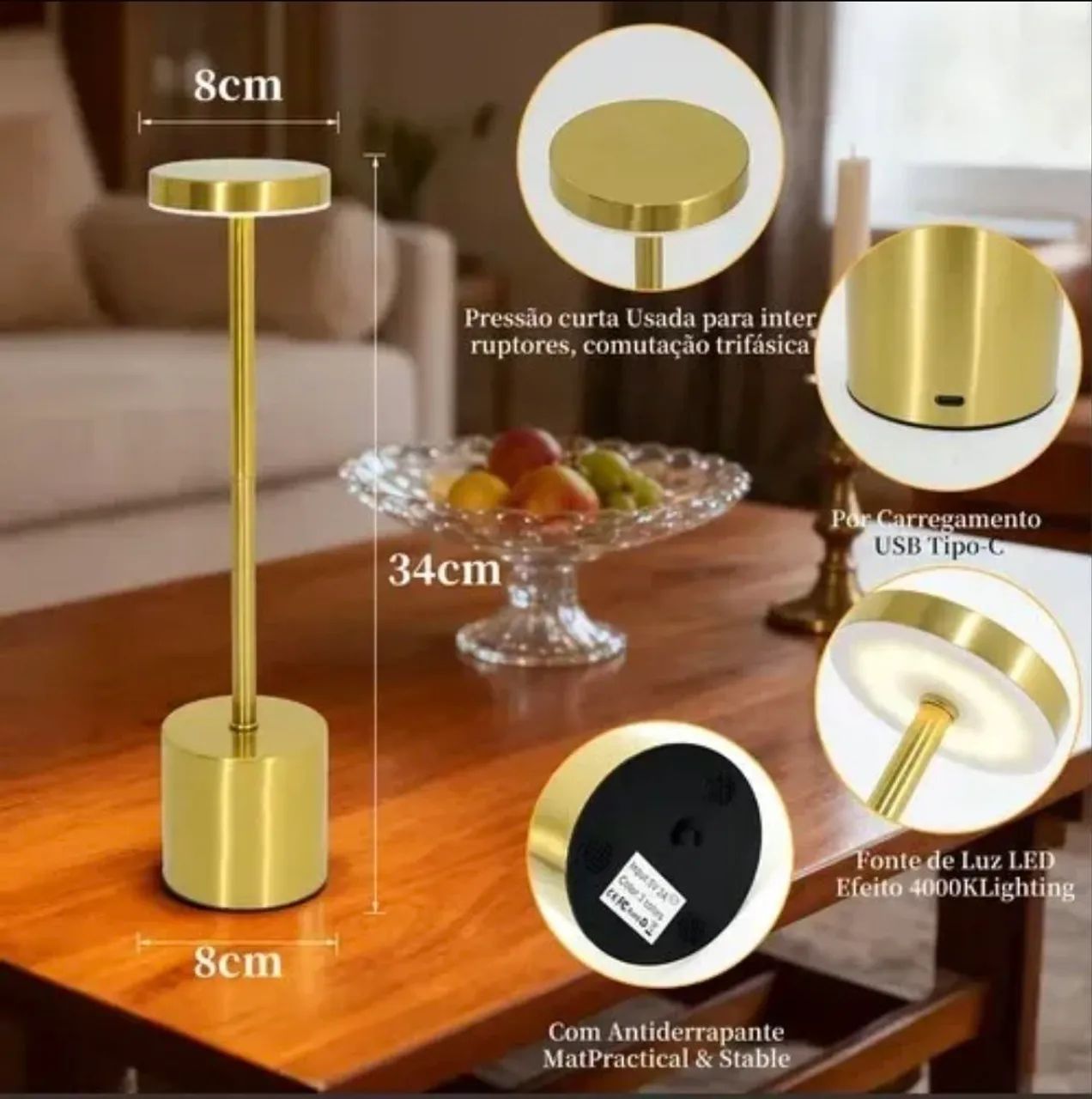 Luminária touch a bateria usb-c  - Foto 4