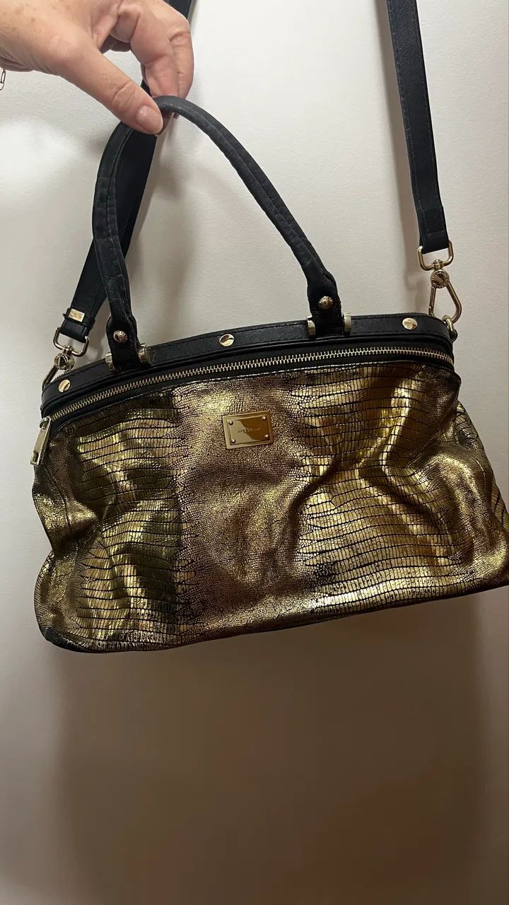 Bolsa Luz da Lua dourada em couro - Foto 4