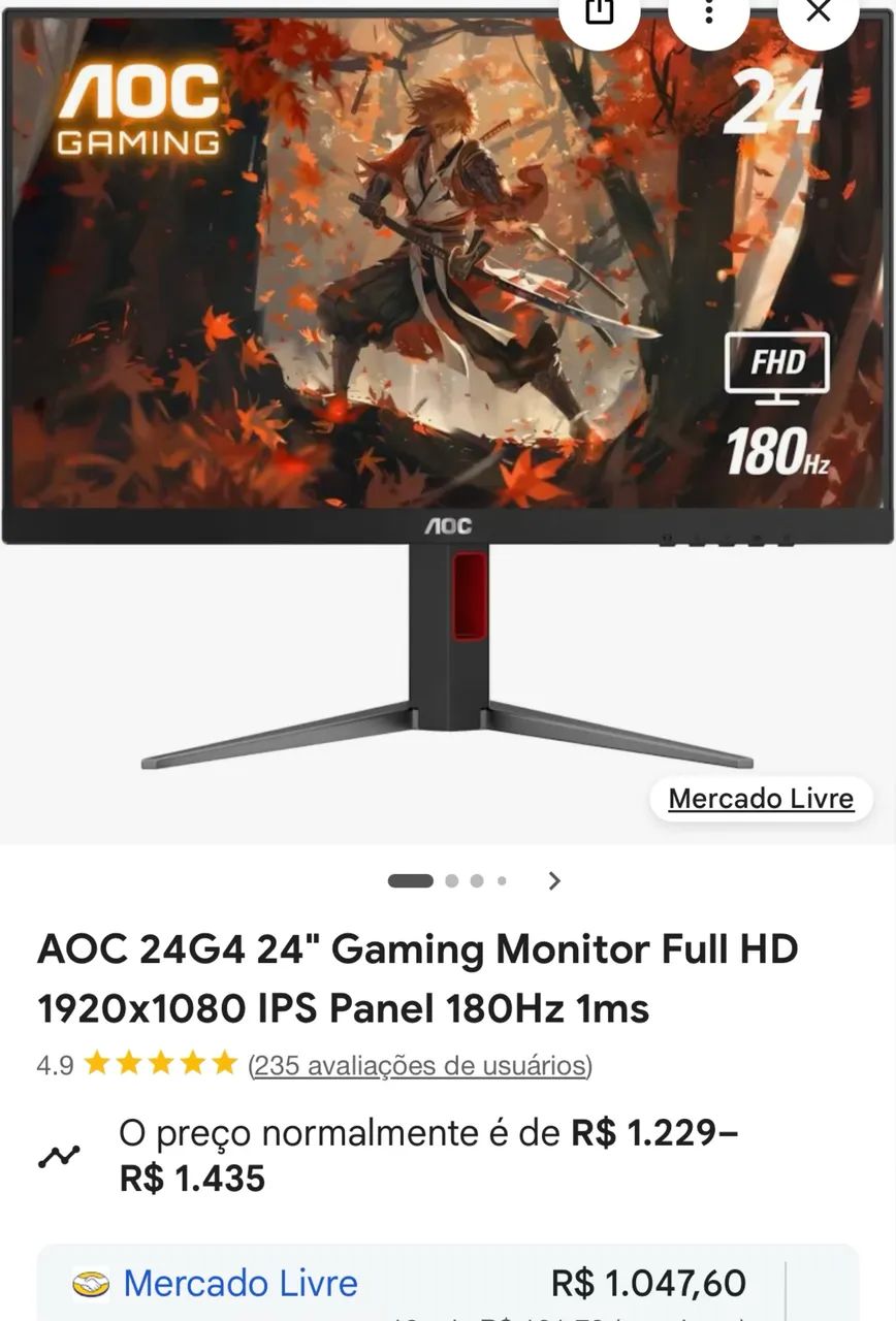 Monitor AOC 180Hz + braço articulado.c/NF