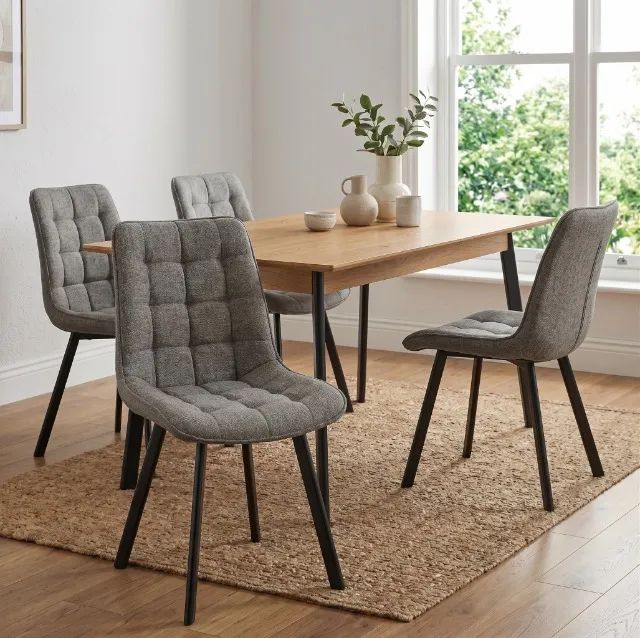 Conjunto de Jantar Kit 4 Cadeiras Capri Cinza Elegante Moderna Em Linho Confortável - Foto 2