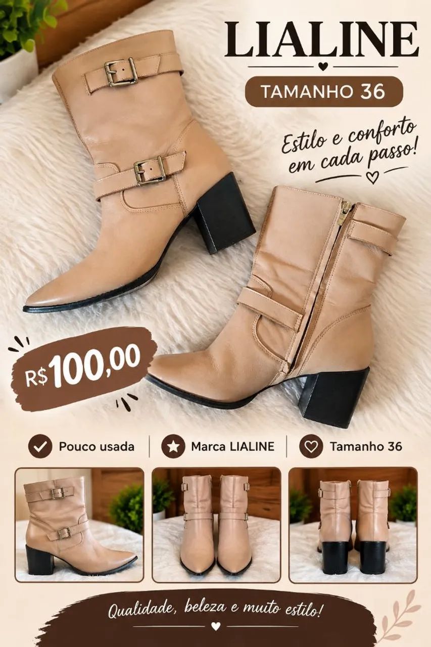 Bota lialine em couro legítimo 