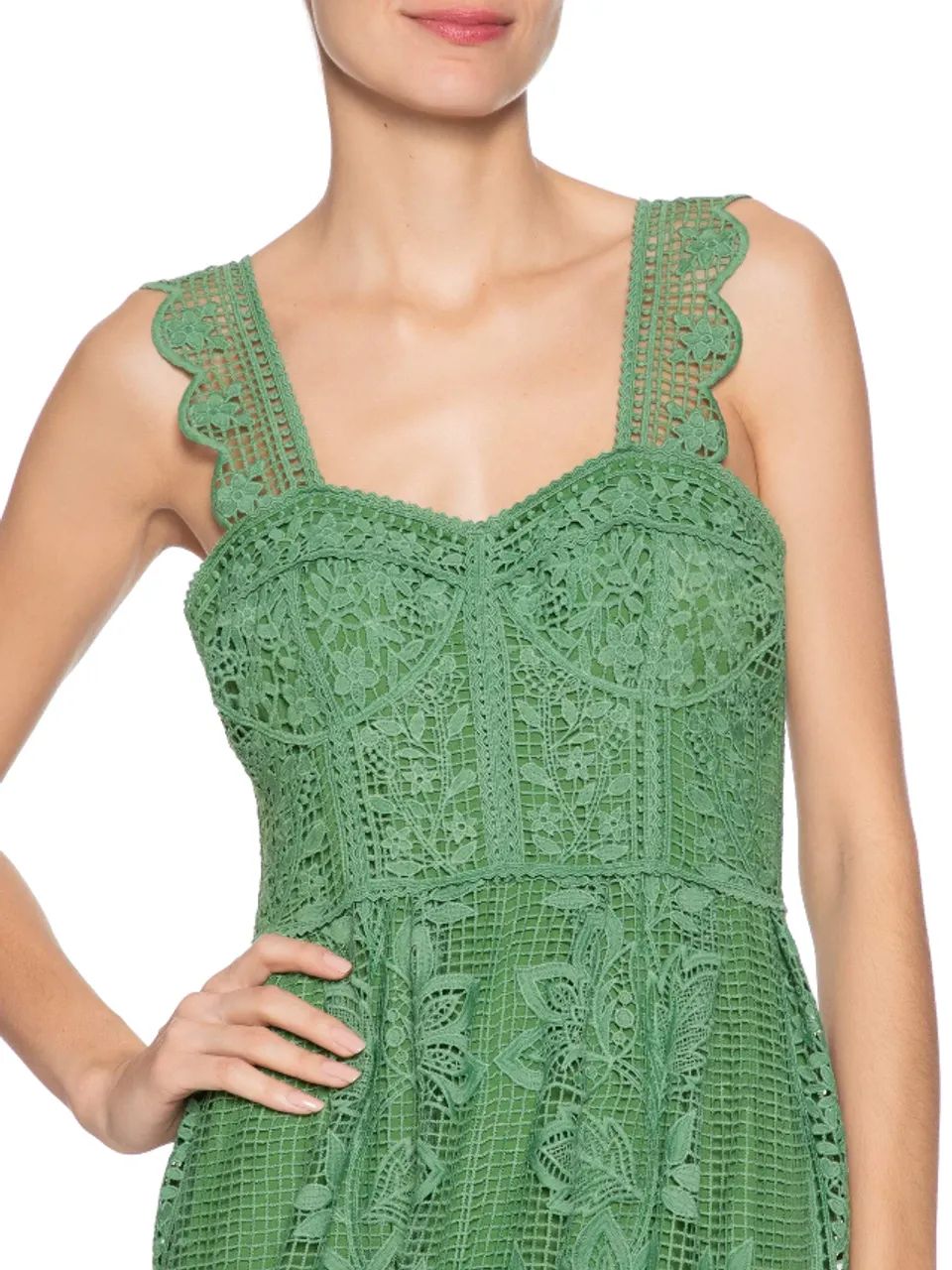 Vestido Guipure Ciranda De Cor Verde Farm - Foto 3