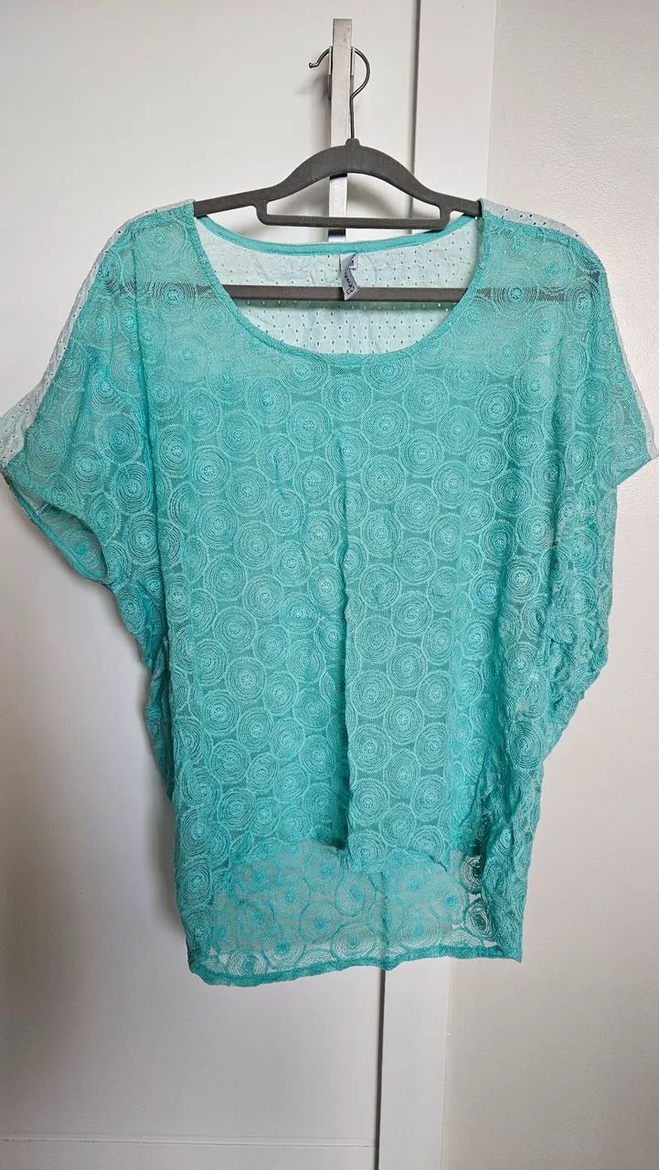 NOVA - Blusa Elementais Bordada Azul Turquesa