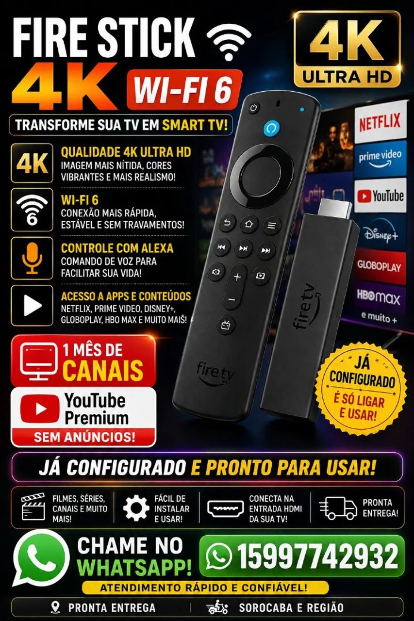 Fire Stick 4K Wifi6  Amazon Já vai  configurado( Leia) 