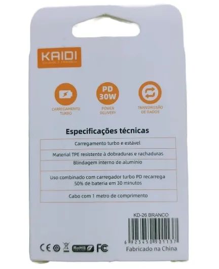Cabo USB de 1 metro Kaidi KD-26 Tipo C para Lightning - Foto 2