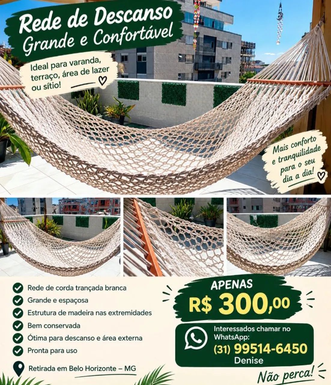Rede de descanso boho bege 