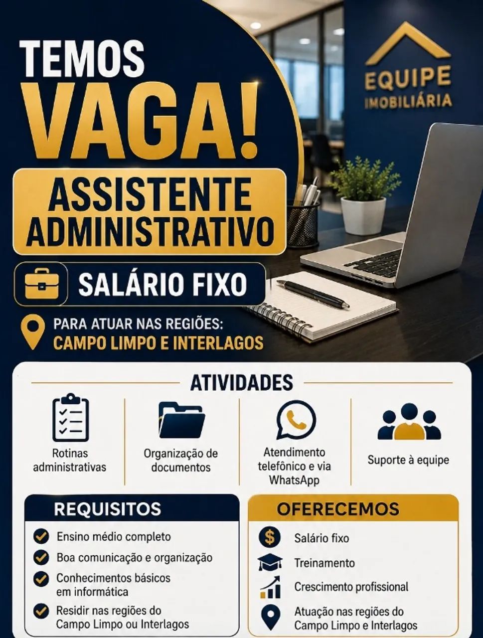 VAGA ASSISTENTE ADMINISTRATIVO