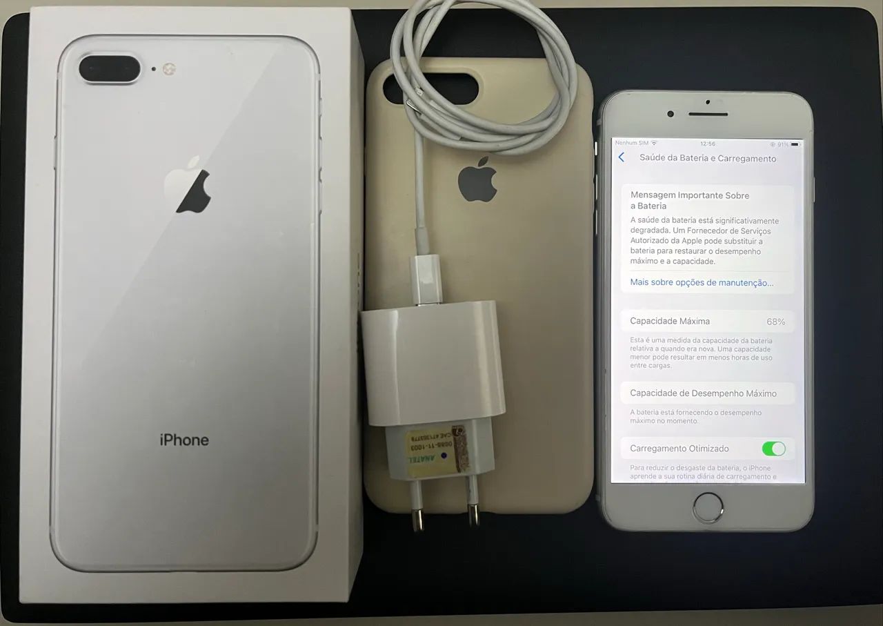 iPhone 8 Plus Silver 64GB - Com Caixa, Fonte e Cabo Original + Capa