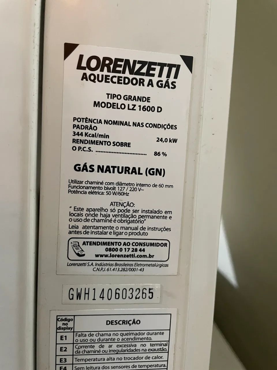 Aquecedor a Gás Lorenzetti 15L Digital - Barato - Funcionando