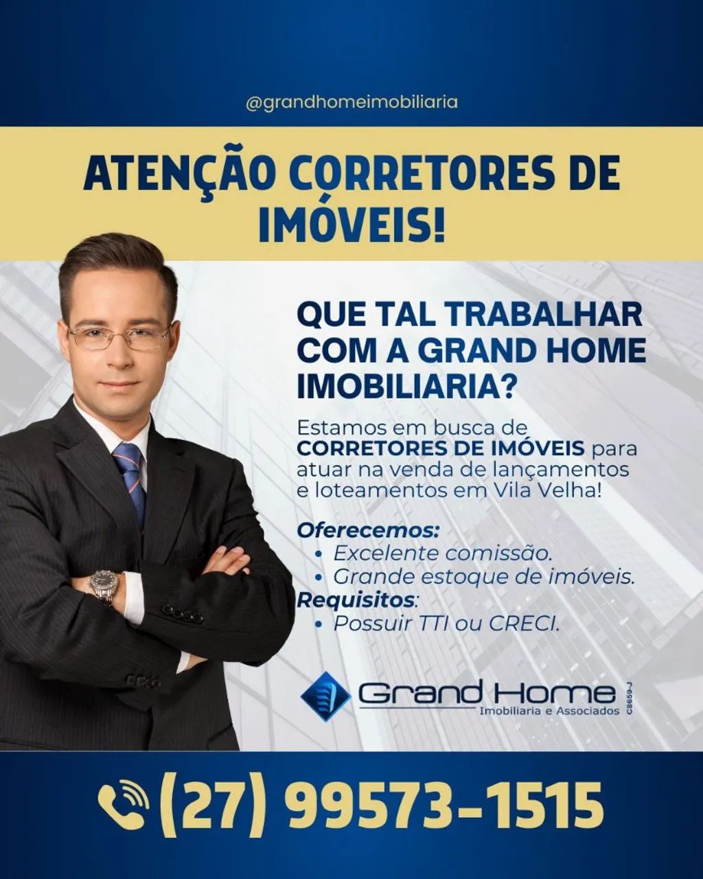 IMOBILIÁRIA CONTRATA CORRETORES PARA  ATUAR EM VILA VELHA. 
