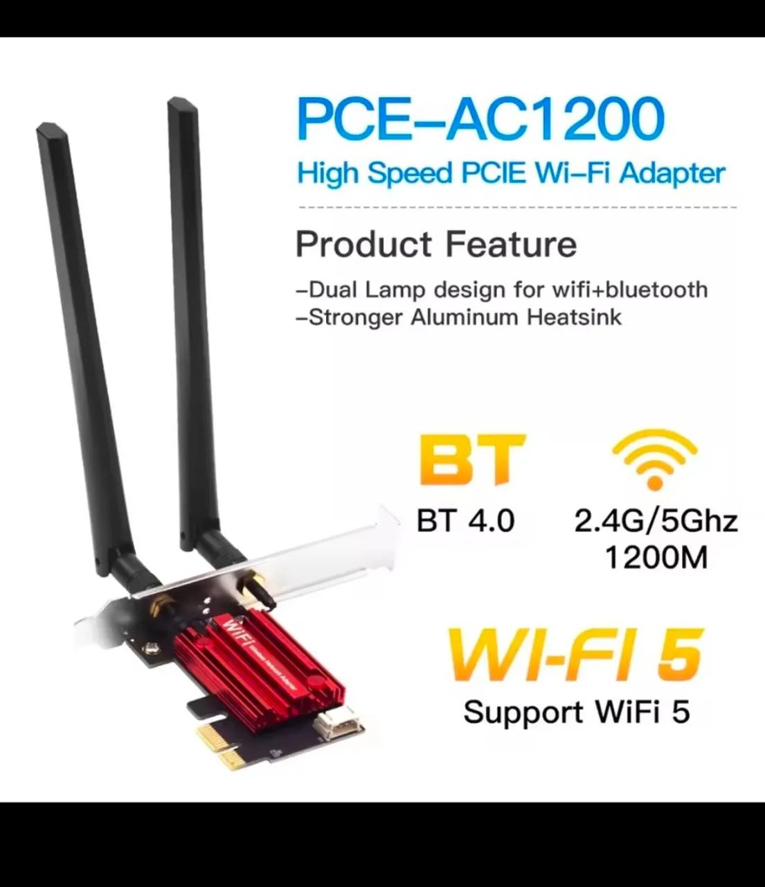 Placa Wi-Fi 5 e Bluetooth 4.0