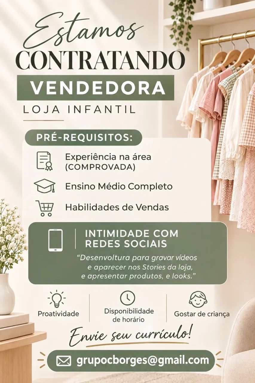 Contrata vendedora de loja infantil 