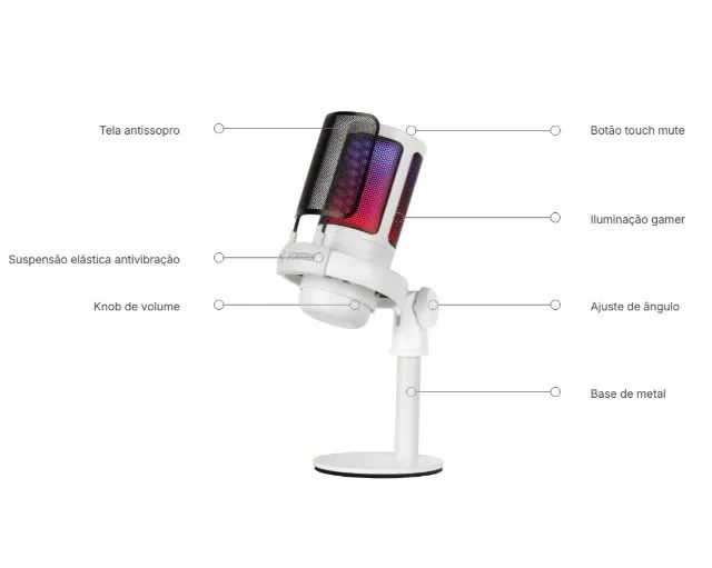 Microfone Gamer Usb Branco Mic10 Fortrek *ENTREGA GRÁTIS* - Foto 3