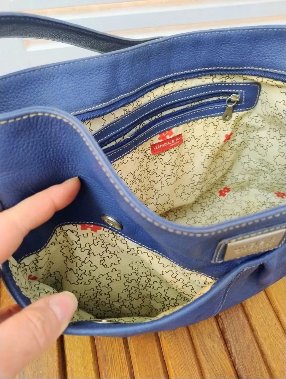 Bolsa de couro azul Unkle k - Foto 3