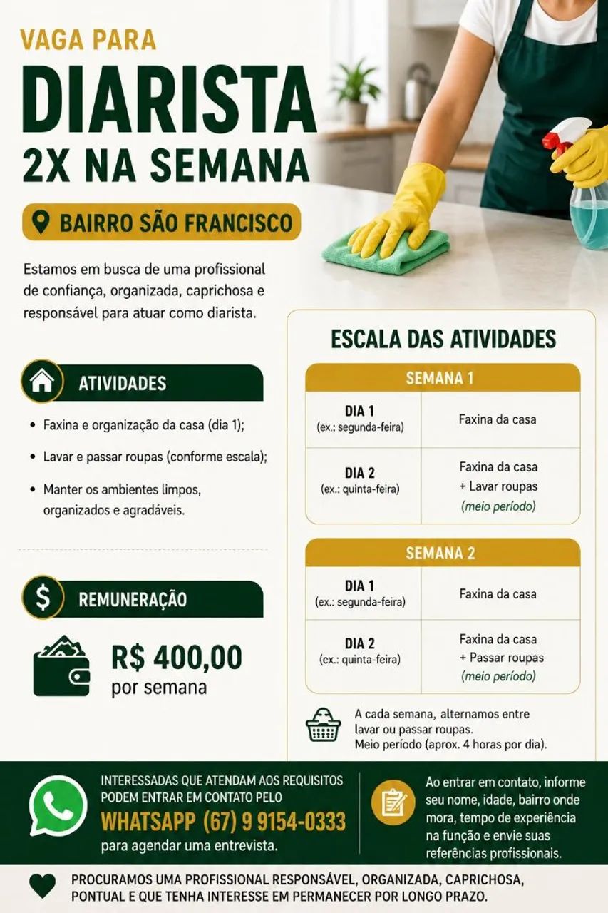 DIARISTA 2X SEMANA 