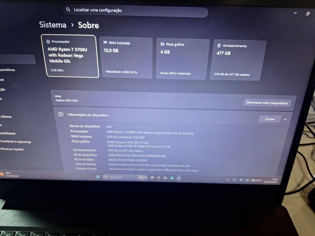 Notebook Acer Aspire 3 Ryzen 7 12 RAM - Foto 4