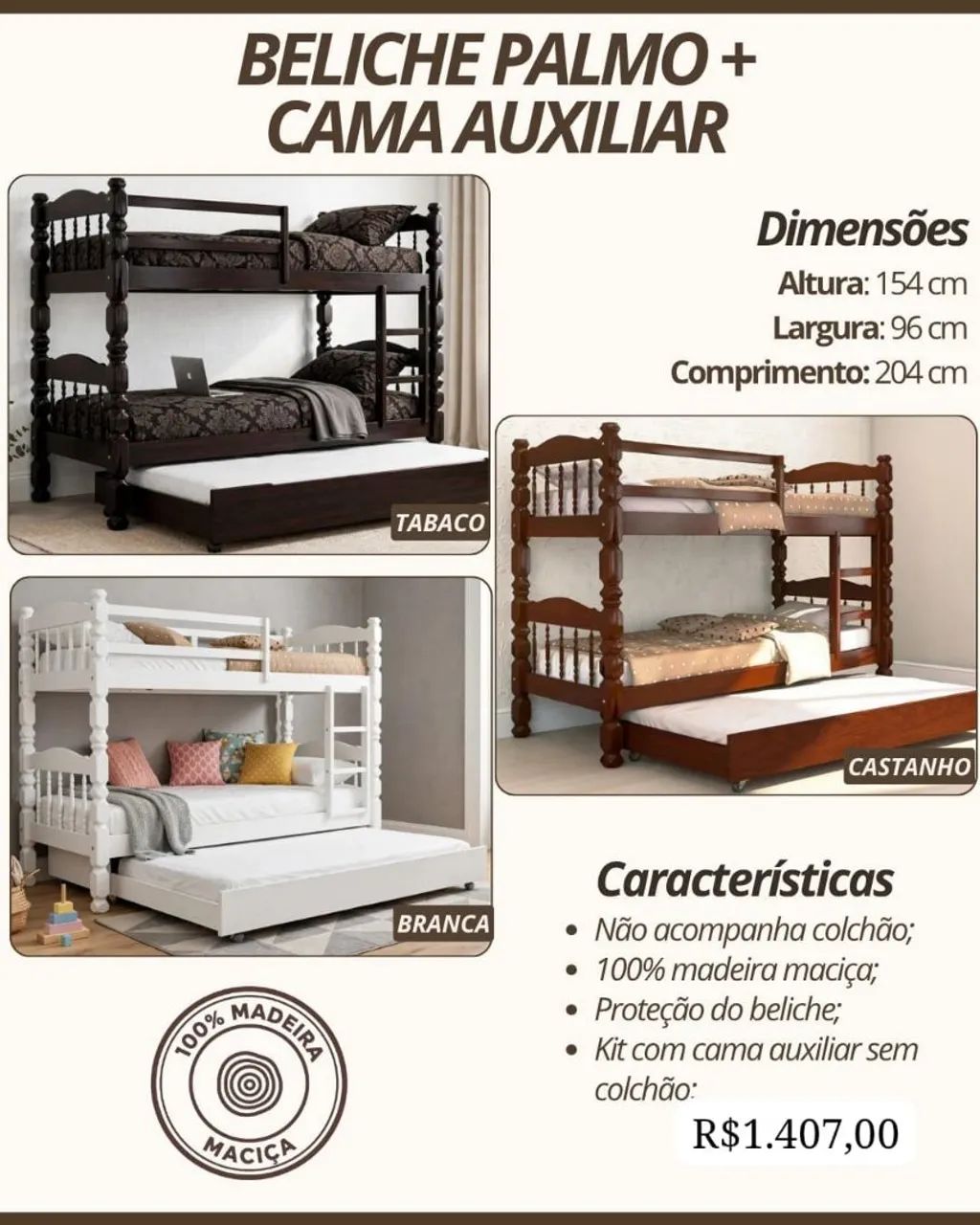 Beliche com cama auxiliar - NOVA 