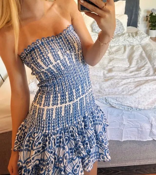 Vestido Fiozato Grécia Branco e Azul