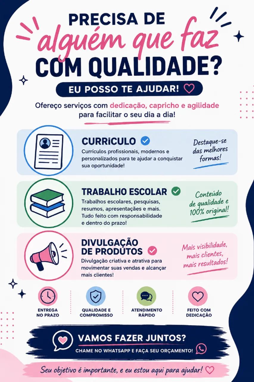 Faço Currículos, Trabalhos Escolares e Divulgação de Produtos