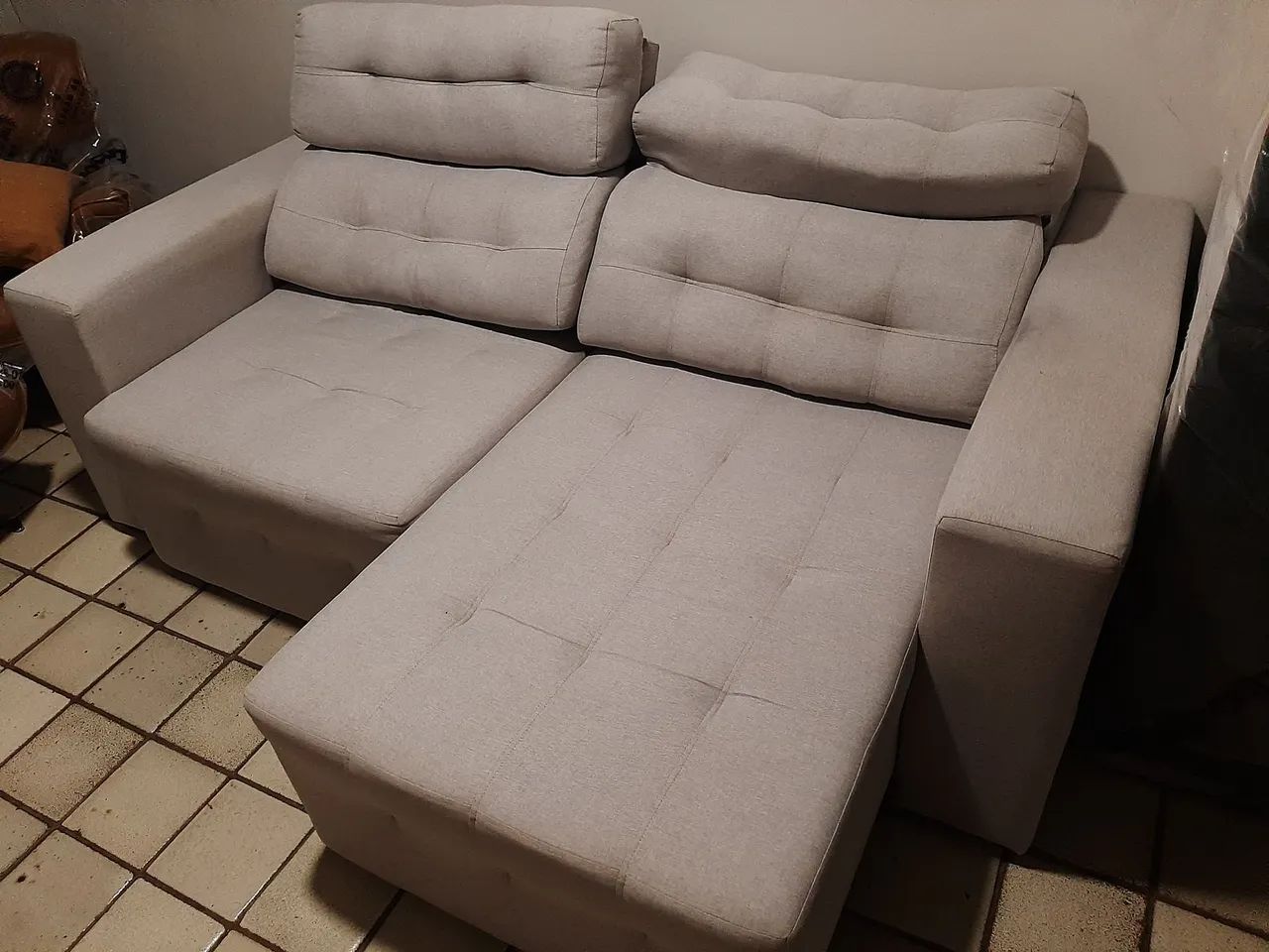 Sofá retrátil e reclinável linho cinza claro 2 metros larg. - Foto 5
