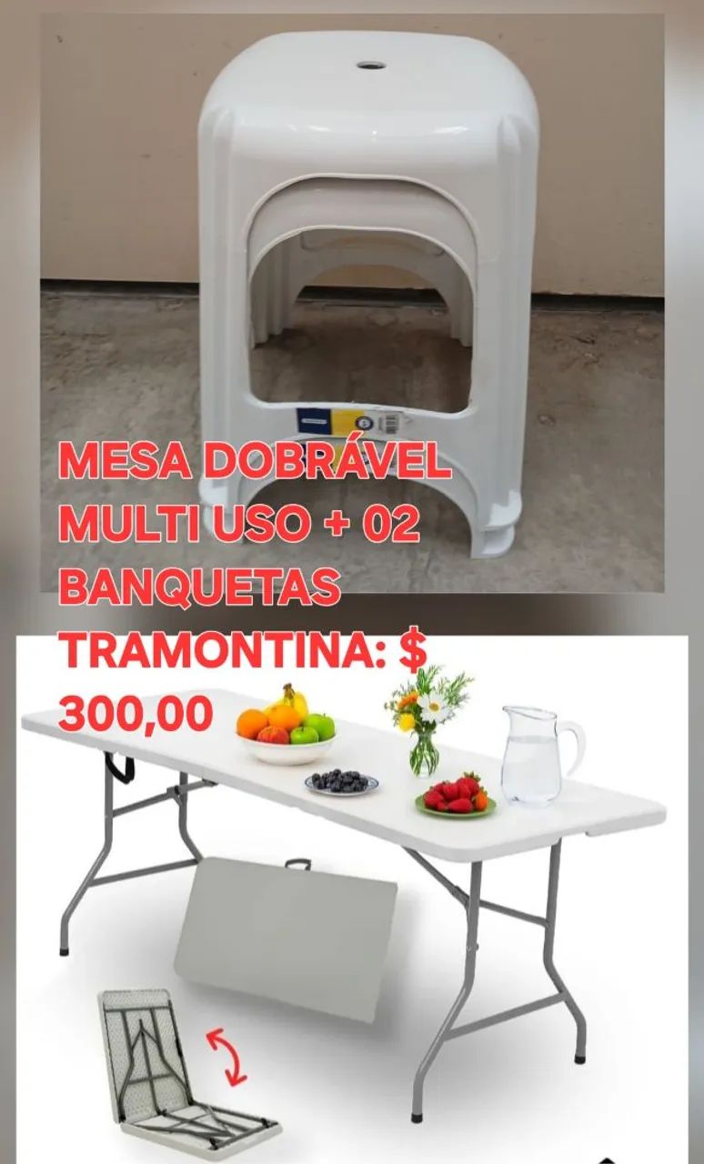 MESA DOBRÁVEL MULTI USO + BANQUETAS 