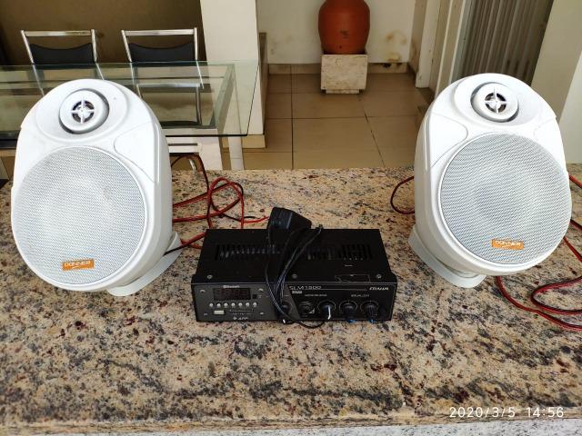 Amplificador Frahm slim 1500 + 2 Caixas Som Donner