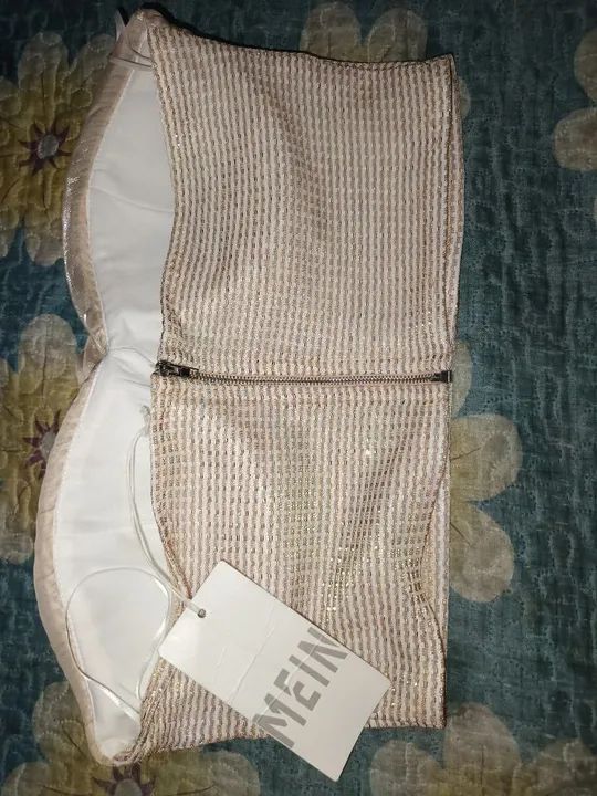 Top Cropped Strapless Bege - Foto 3