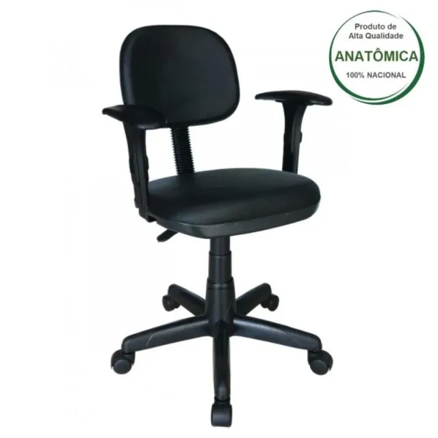 Cadeira Secretária Giratória Preta Estofada Braços Reguláveis Ergonômica Conforto 31106