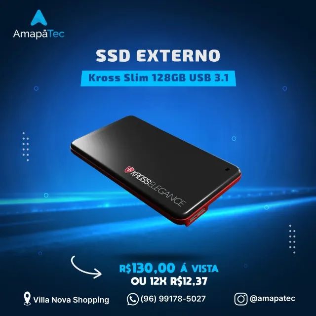 Ssd Externo Slim 128gb Usb 3.1 Kross Elegance Preto