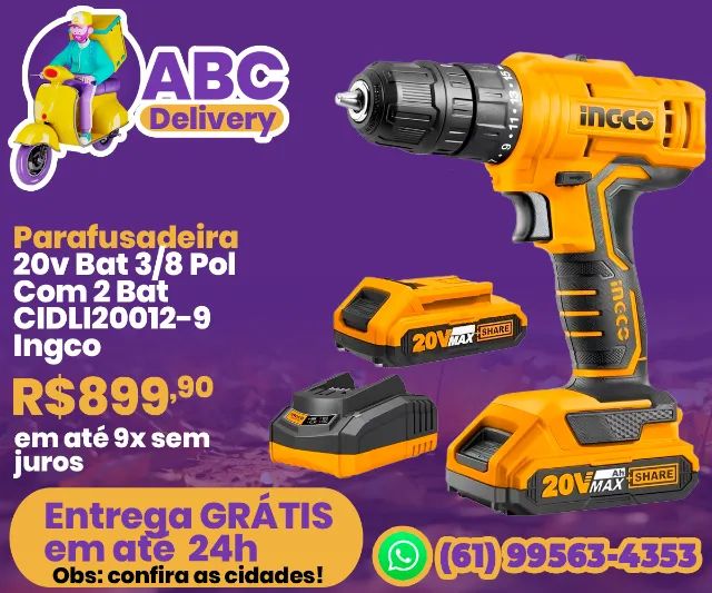 Parafusadeira 20v Bat 3/8 Pol Com 2 Bat CIDLI20012-9 Ingco
