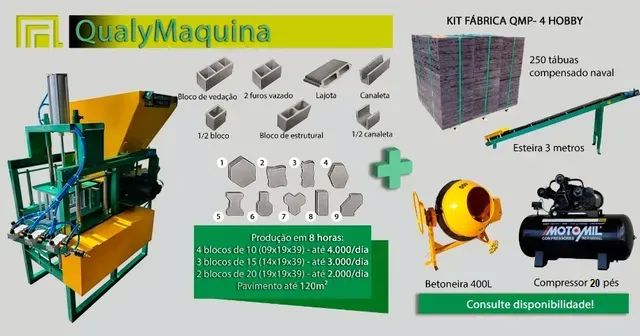Kit Fábrica Máquina Pneumática Com Betoneira Esteiras E Tábuas + 2 Formas QMP-4 Hobby - Foto 2