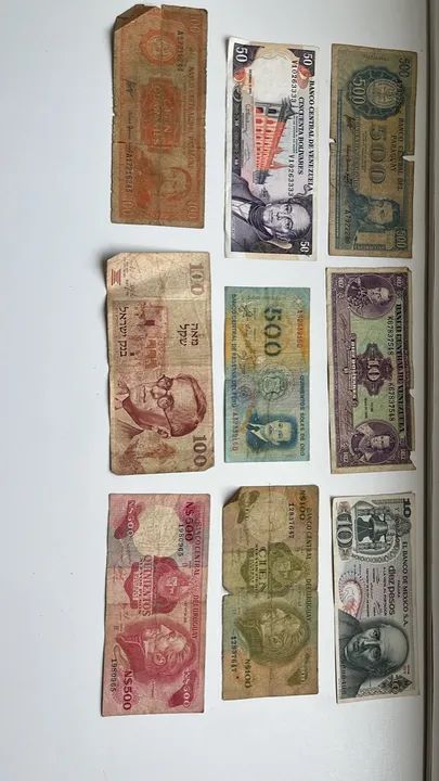 Lote de 9 notas de dinheiro antigo